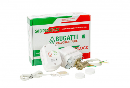 Система Gidrolock WIFI BUGATI 1 2 (12В, 3 датчика, 2 крана BUGATI)