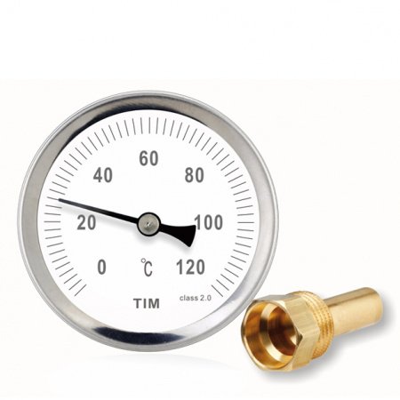 Термометр УЦЕНКА биметал. с гильзой G1 2, 120С, D63 50 Watts БЕЗ СТЕКЛА